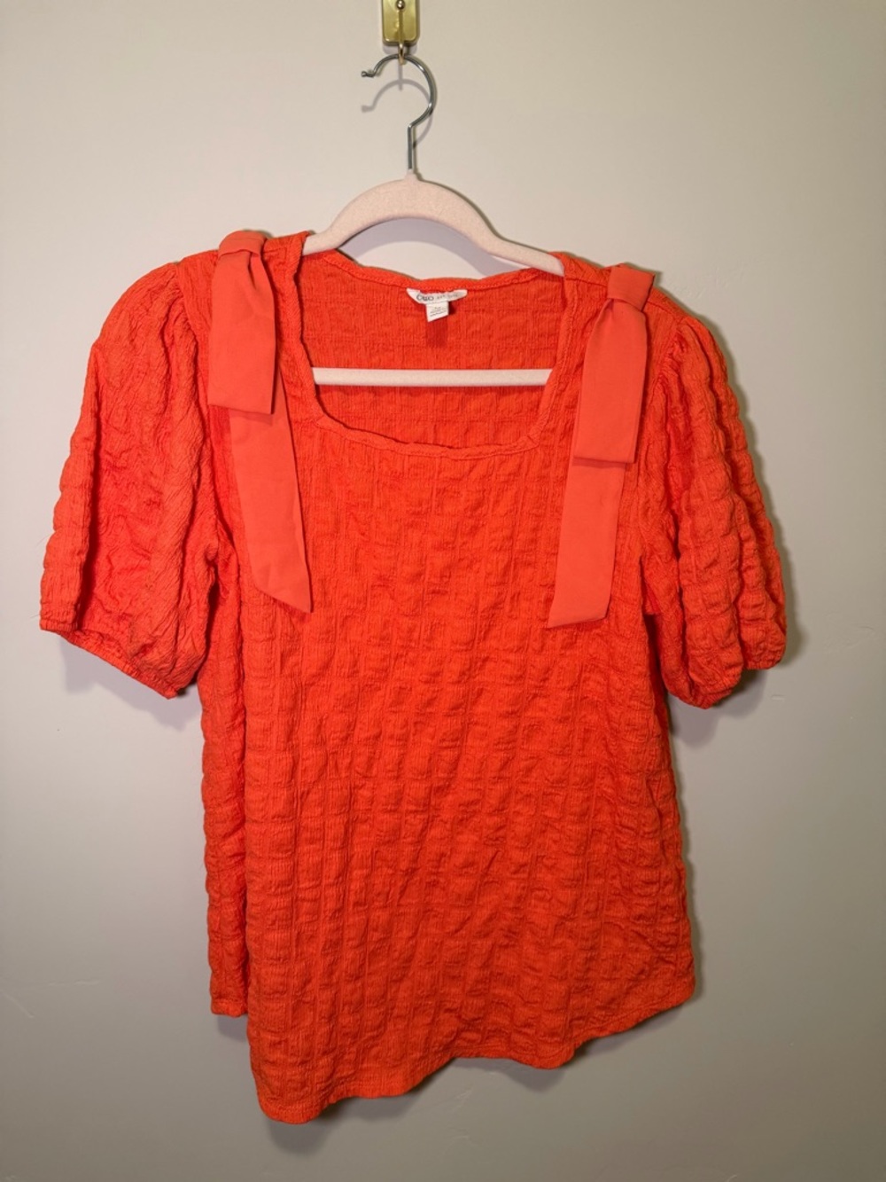 Orange Textured Tie-Shoulder Top (Cato Fashion)